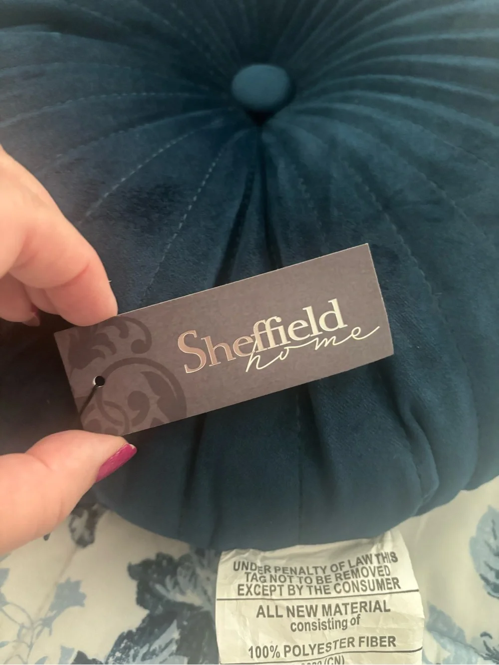 Velvety Round Tuft Pillow Sheffield Home Beautiful Blue NWT Final Sale